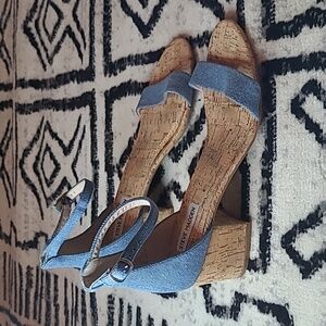 Steve Madden Irene Denim and Cork Block Heel Sandals Sz 9.5